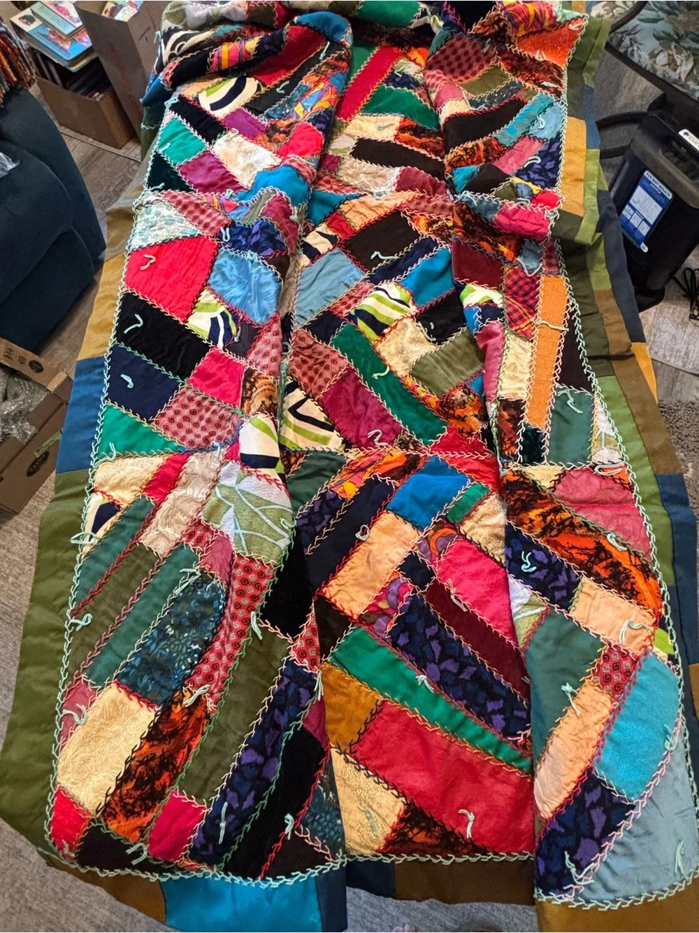 Vintage Handmade Patchwork Crazy Quilt 60 x  94